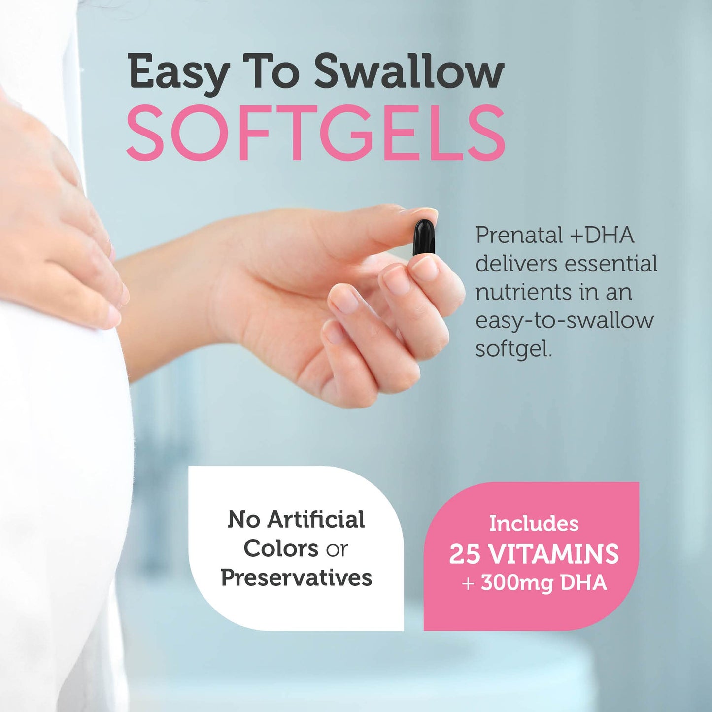 Etiqueta y caja de suplemento prenatal Zahler con DHA