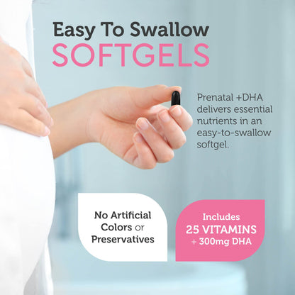 Etiqueta y caja de suplemento prenatal Zahler con DHA