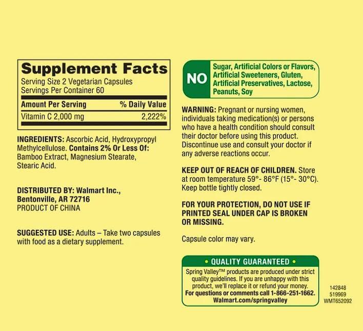 Etiqueta y cápsulas vitaminas Spring Valley apoyo inmunológico