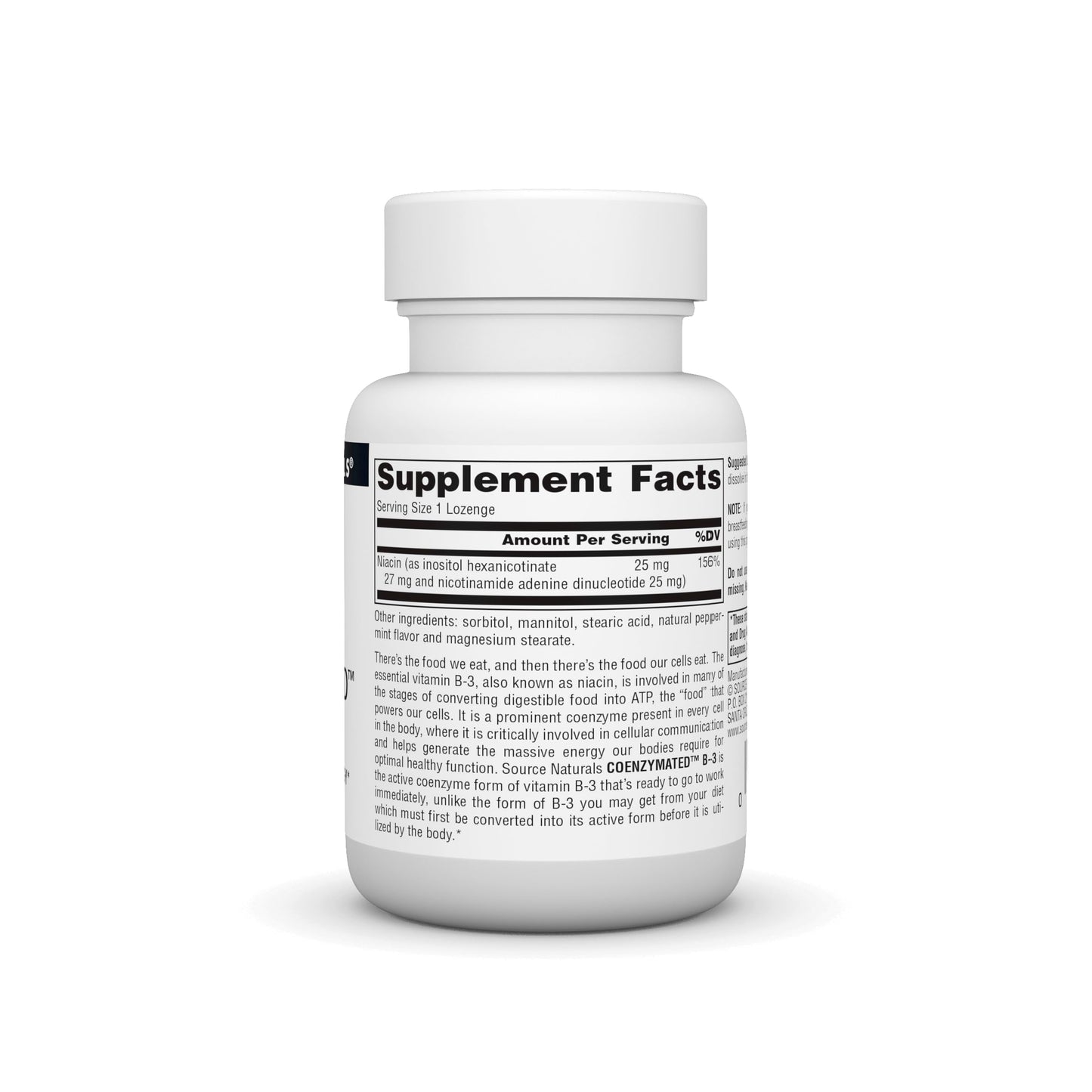 Etiqueta del suplemento Coenzymated B-3 con información nutricional