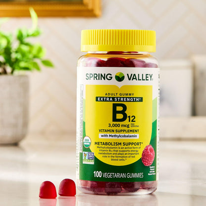 Etiqueta completa de gomitas B12 Spring Valley.