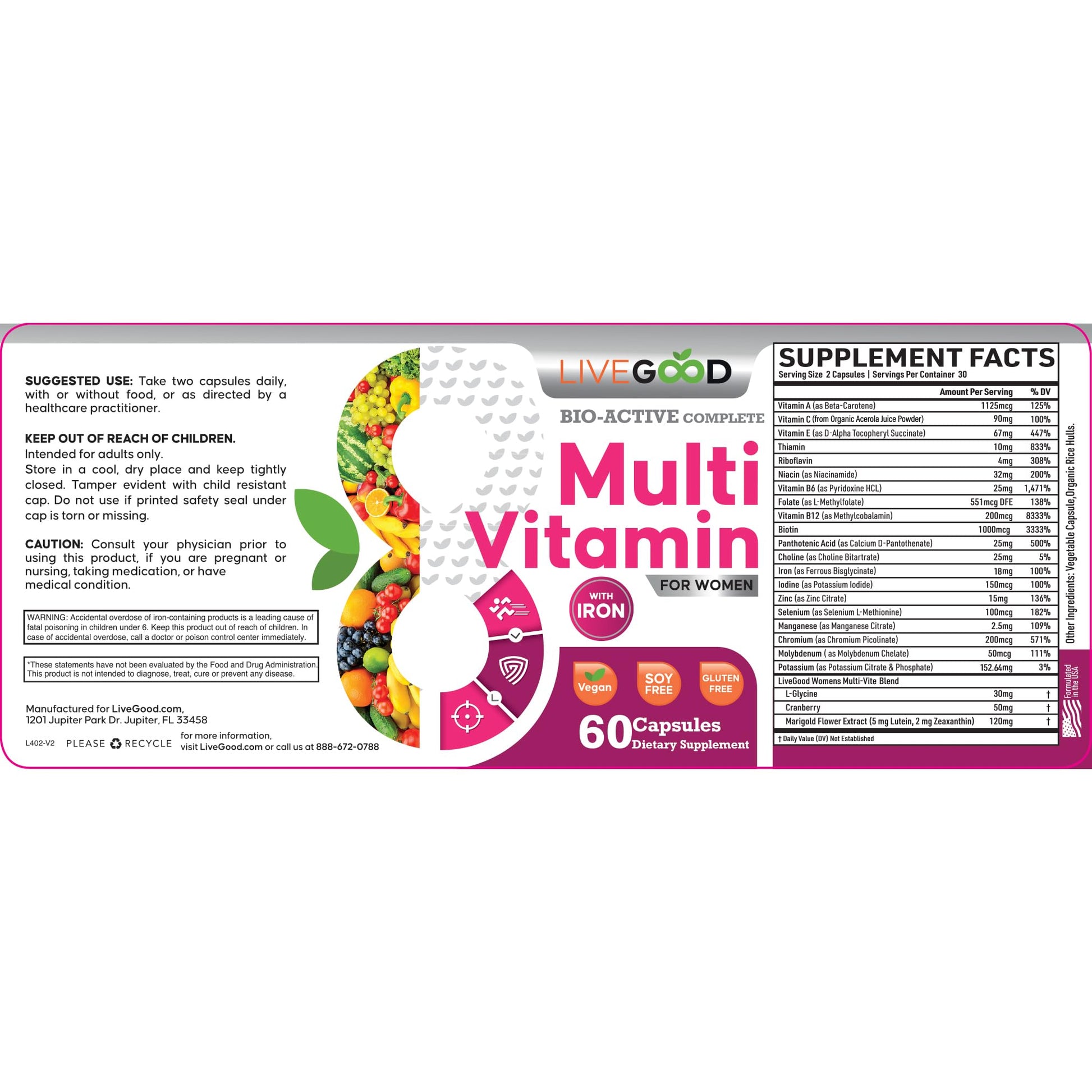 Etiqueta completa del multivitamínico LIVEGOOD
