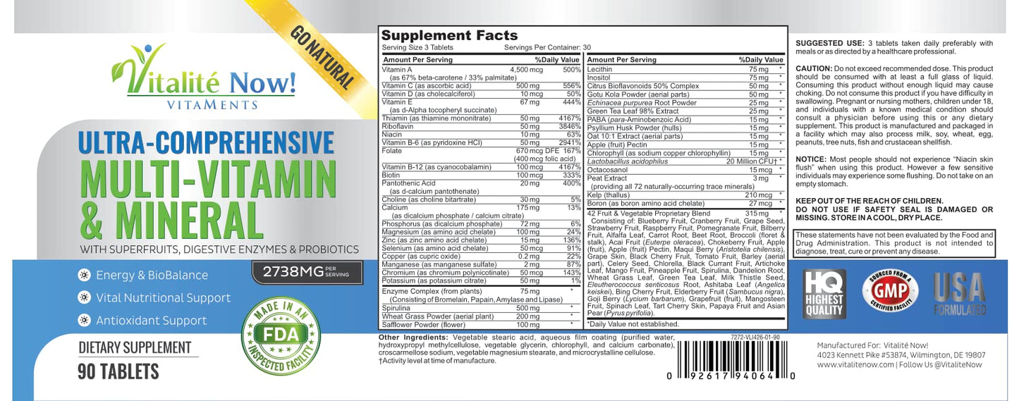 Etiqueta completa de multivitamínico vegano