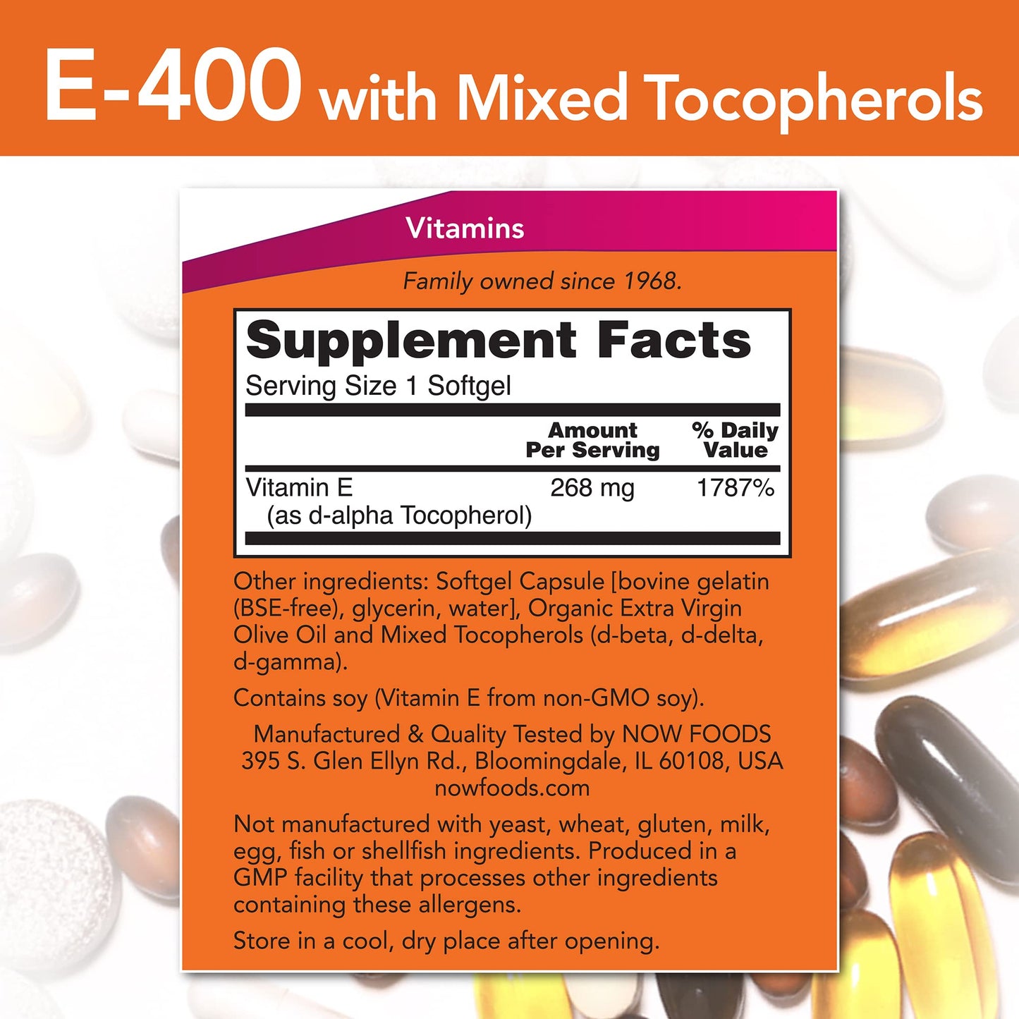 Etiqueta detallada Vitamina E NOW Foods 400 IU