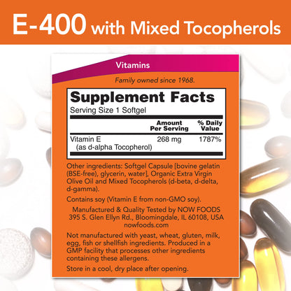 Etiqueta detallada Vitamina E NOW Foods 400 IU