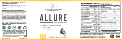 Etiqueta y detalles multivitamínico Awesomelifestyle360 para mujer