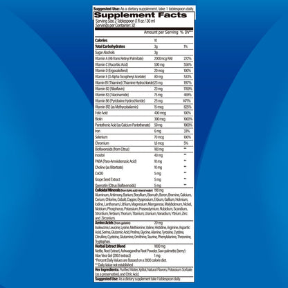 Etiqueta con detalles de nutrientes del multivitamínico bariátrico.