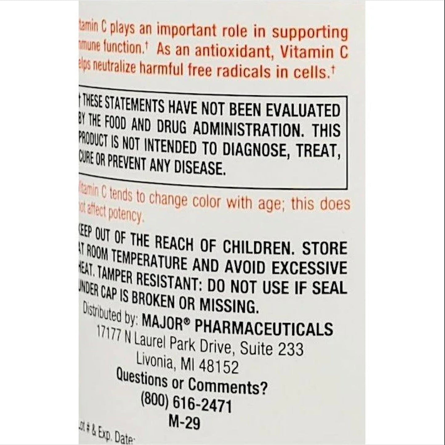 Etiqueta y empaque Major Vitamina C 500 mg