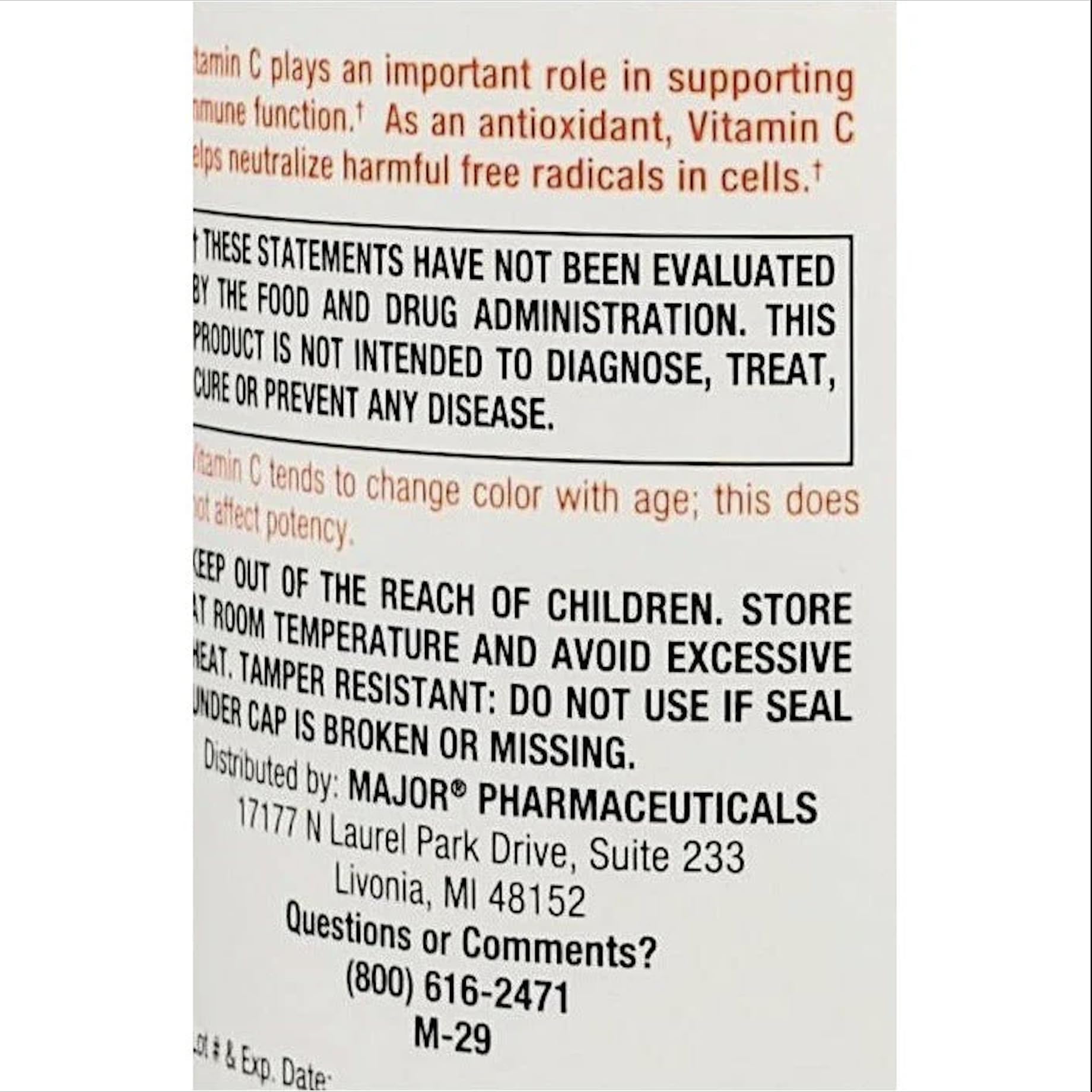 Etiqueta y empaque Major Vitamina C 500 mg