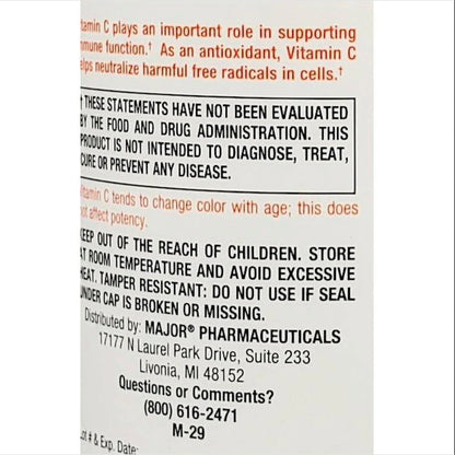Etiqueta y empaque Major Vitamina C 500 mg