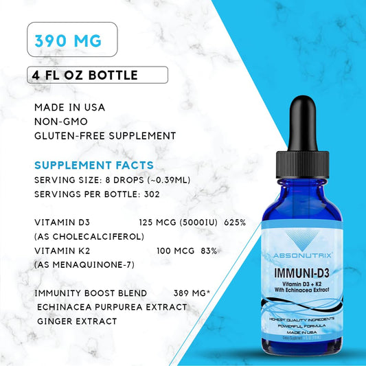 Etiqueta y envase de Immuni-D3 Absonutrix con vitamina d3 y jengibre