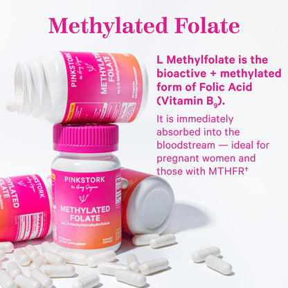 Etiqueta del suplemento folato metilado Pink Stork para mujeres