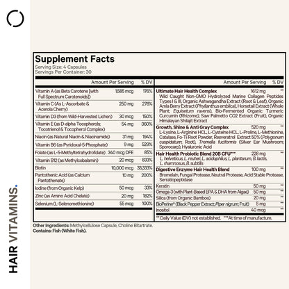 Etiqueta de dentro del frasco vitaminas Codeage para cabello