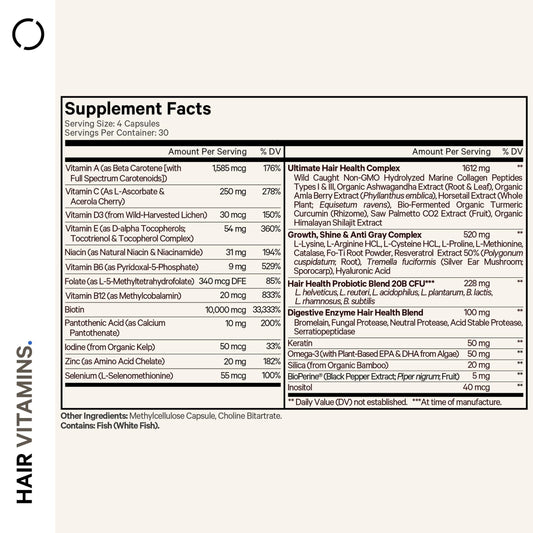 Etiqueta de dentro del frasco vitaminas Codeage para cabello