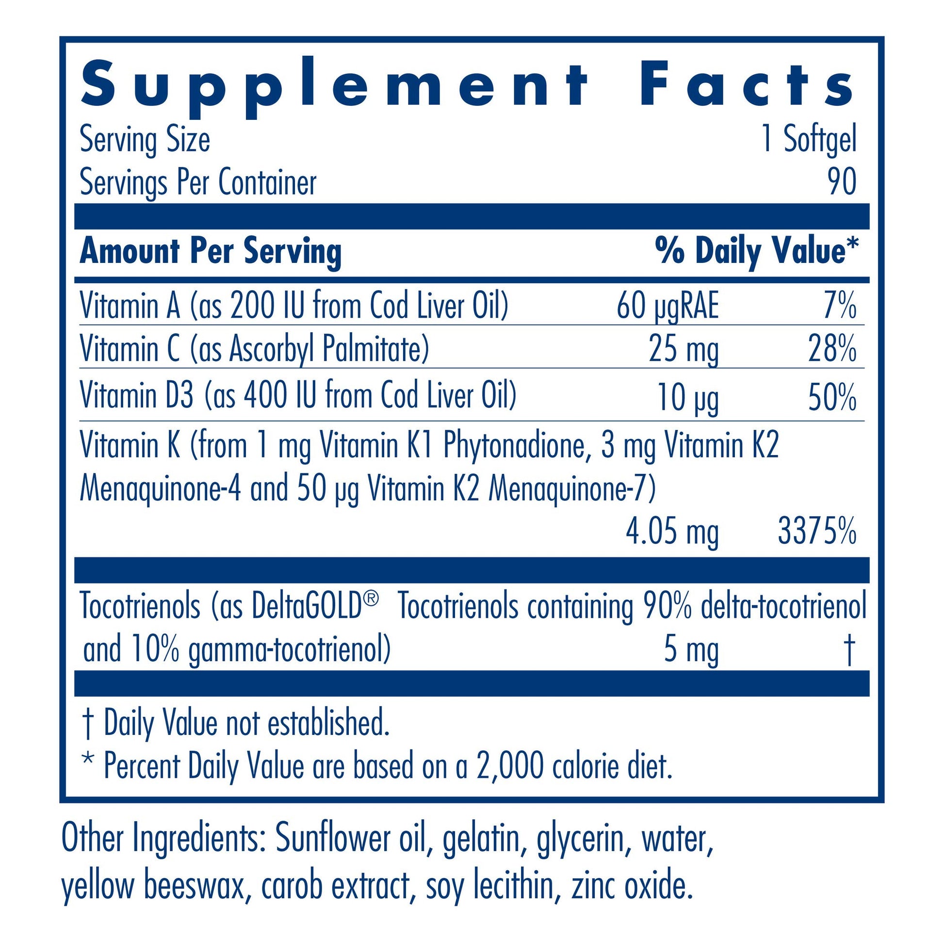 Etiqueta frontal suplemento Allergy Research Group Vitamina K