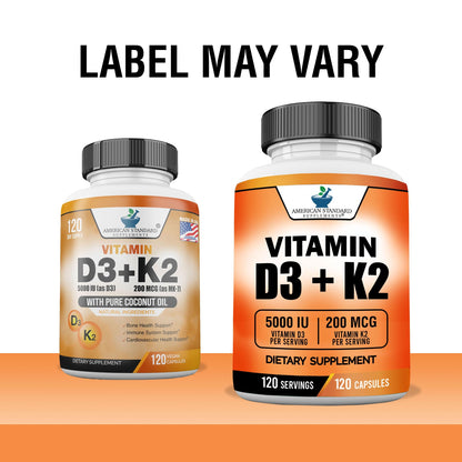 Etiqueta frontal American Standard vitamina D3 y K2 MK7