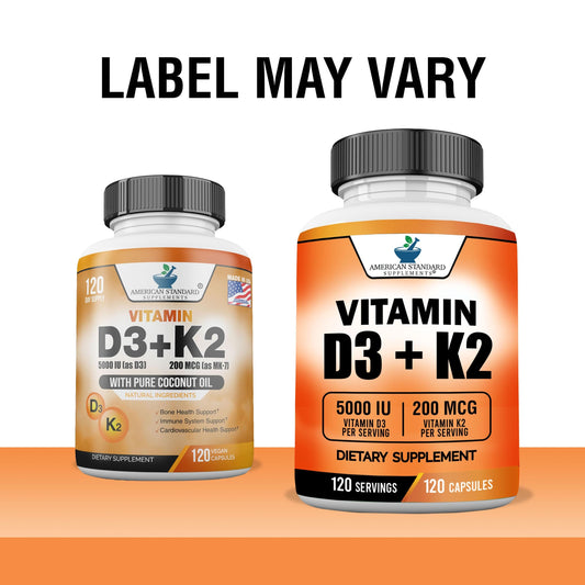 Etiqueta frontal American Standard vitamina D3 y K2 MK7