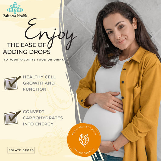 Etiqueta frontal Balanced Health gotas de folato