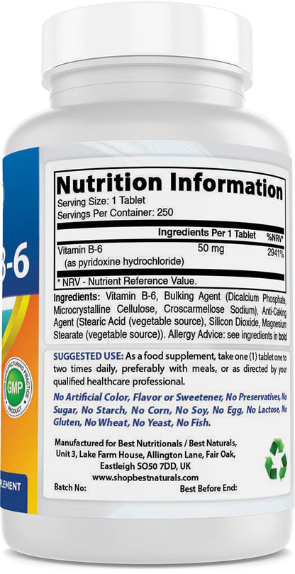 Etiqueta frontal suplemento Vitamina B6 Best Naturals