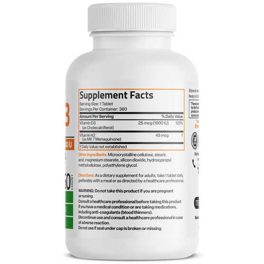 Etiqueta frontal suplemento Bronson vitamina K2 y D3