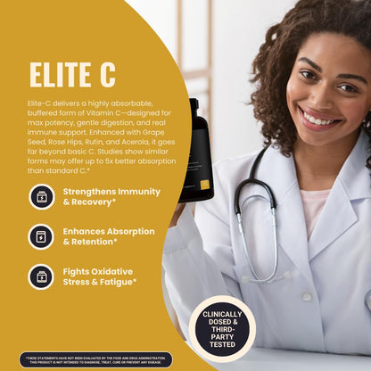 Etiqueta frontal cápsulas Elite-C con antioxidantes