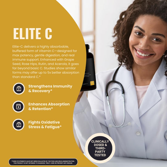 Etiqueta frontal cápsulas Elite-C con antioxidantes