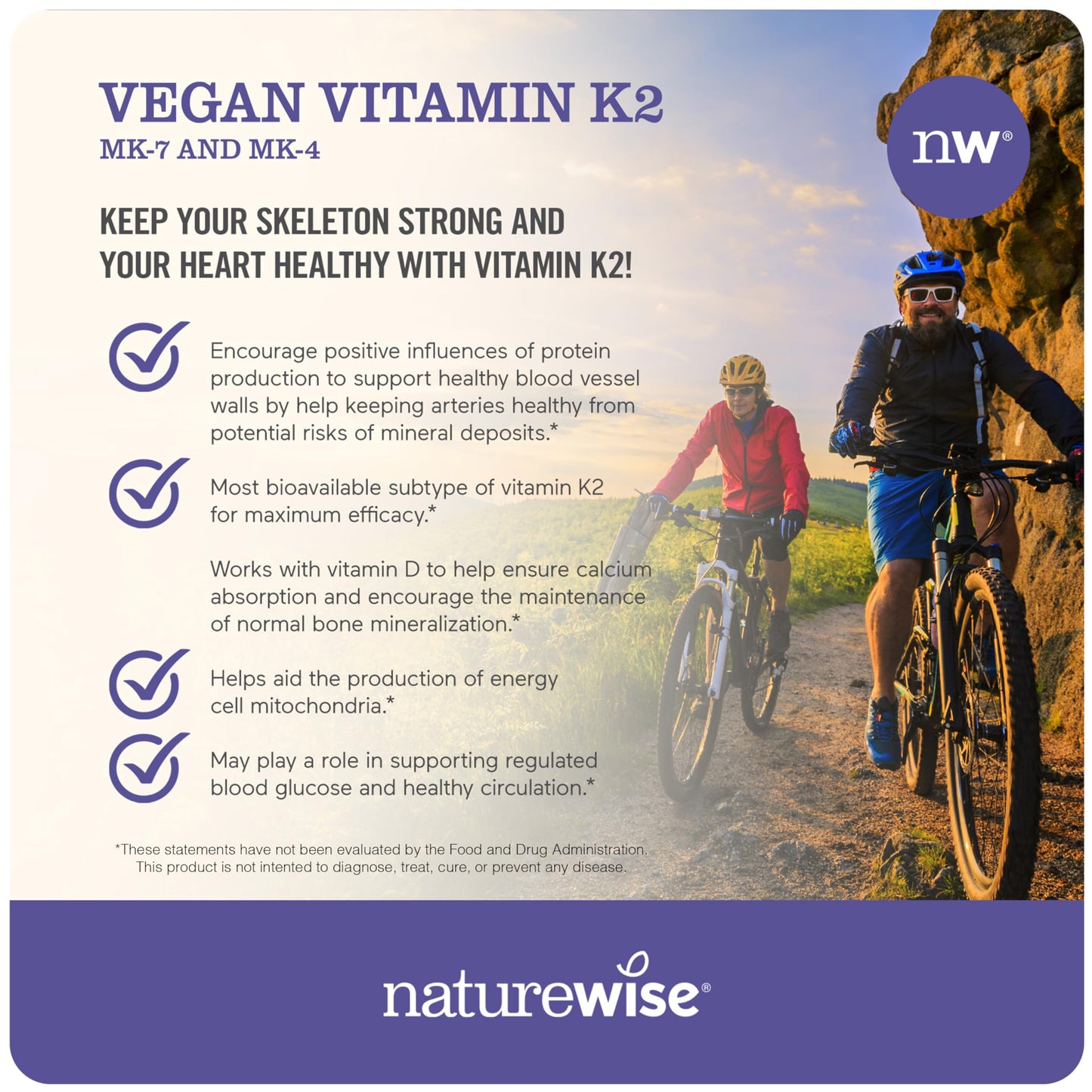 Etiqueta frontal cápsulas NatureWise vitamina k2 y d3 veganas
