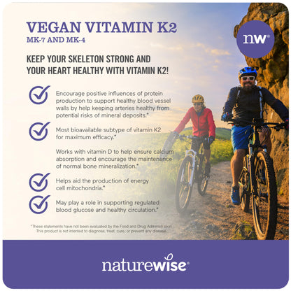 Etiqueta frontal cápsulas NatureWise vitamina k2 y d3 veganas