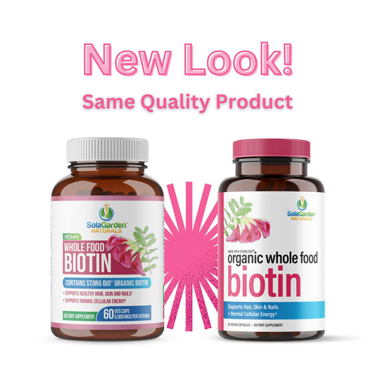 Etiqueta frontal cápsulas vegetales Whole Food biotina orgánica 60 uds