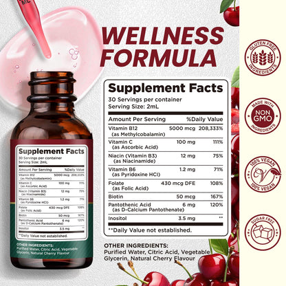 Etiqueta frontal complejo líquido vitamina B12 vegano