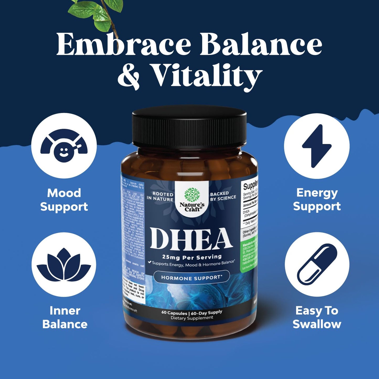 Etiqueta frontal DHEA y Gummies Vitamina D3 Natures Craft