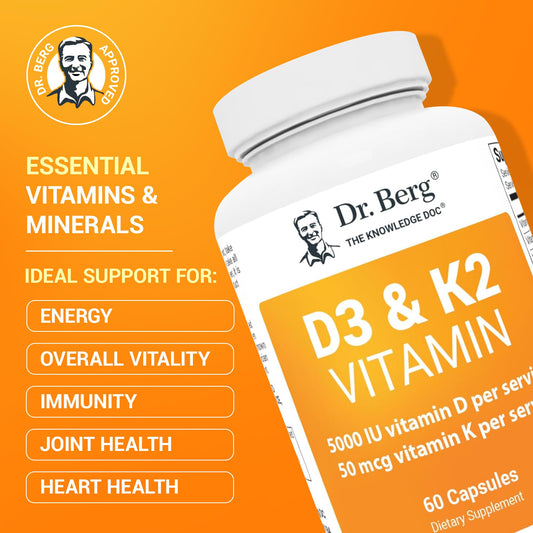 Etiqueta frontal Dr. Berg vitamina D3 K2 con lista de ingredientes