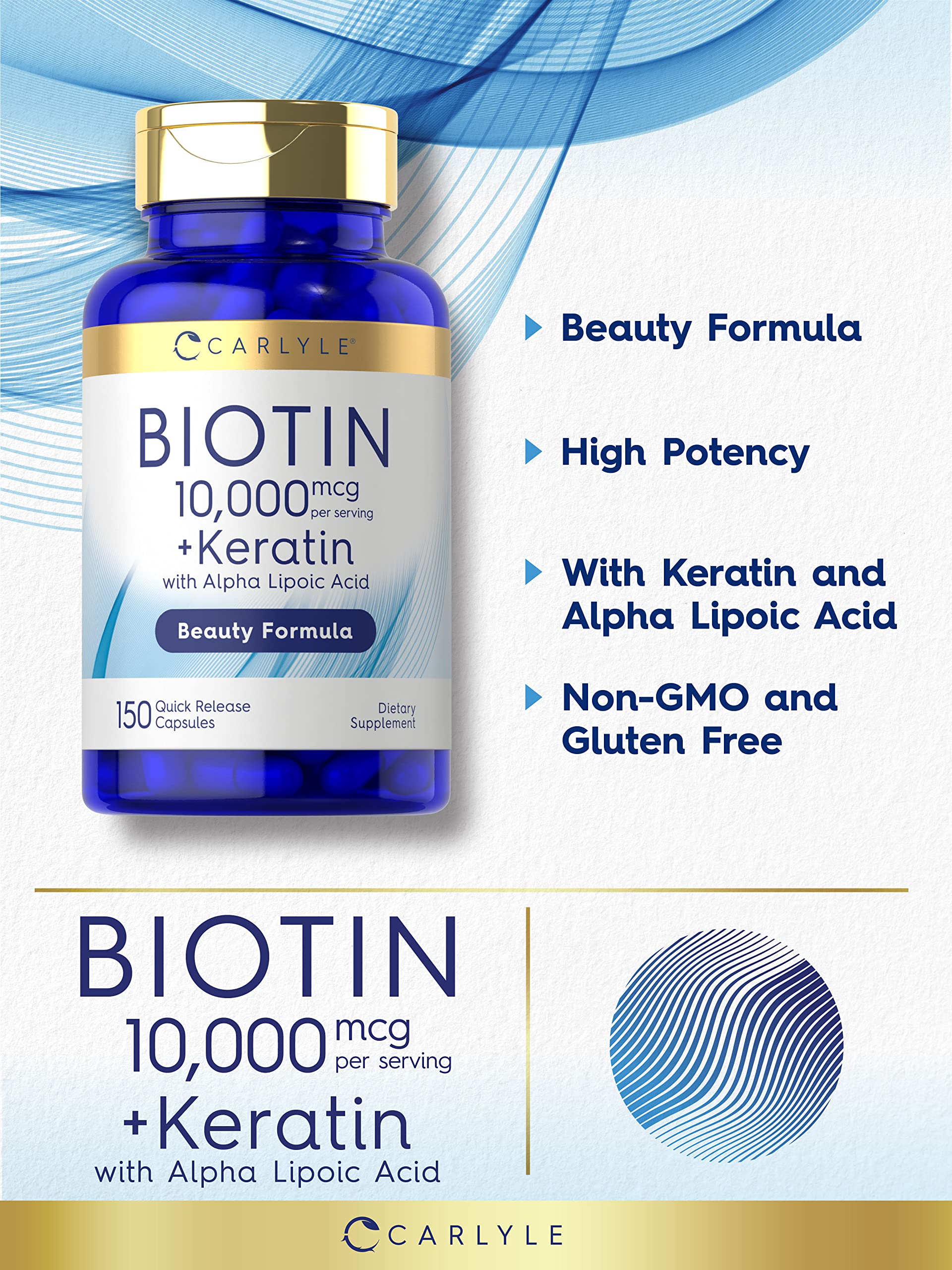 Etiqueta frontal frasco Biotina Carlyle 10000mcg