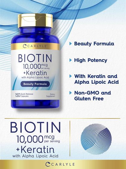 Etiqueta frontal frasco Biotina Carlyle 10000mcg