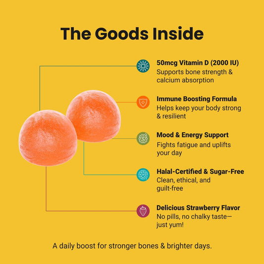 Etiqueta frontal Gomitas Halal Vitamina D3 One Ummah