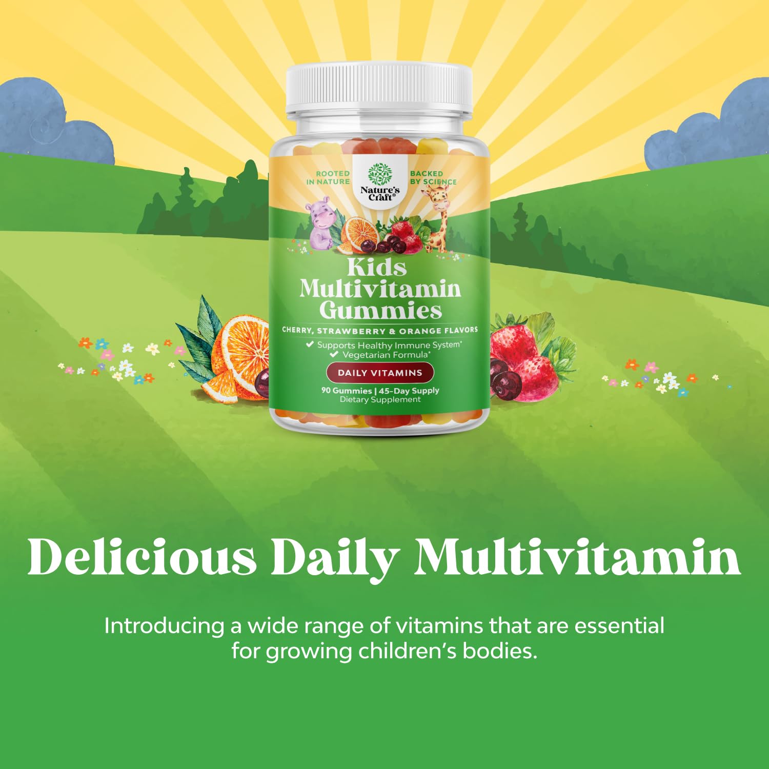 Etiqueta frontal gomitas omega 3 y multivitaminas Natures Craft