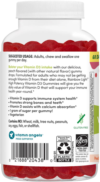 Etiqueta frontal gomitas Rainbow Light vitamina D3 altas en potencia