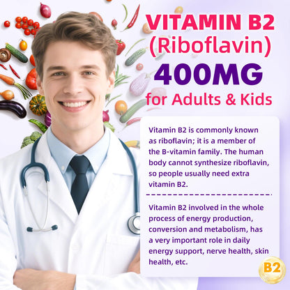 Etiqueta frontal gomitas vitamina B2 VCCHUYH vegano