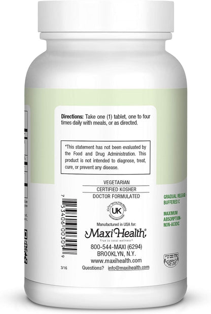 Etiqueta frontal Maxi Health Max C Gram Plus 90 tabletas