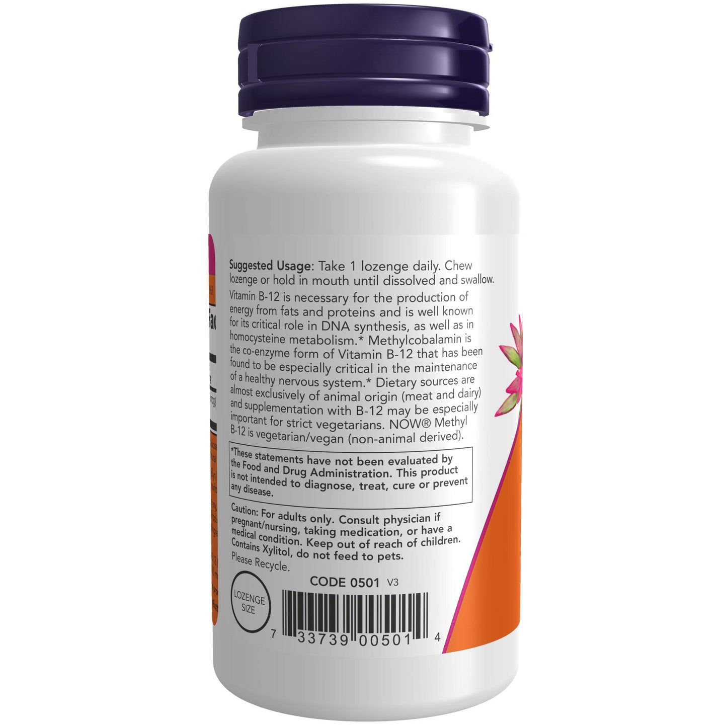 Etiqueta frontal Metil B-12 NOW Supplements para salud nerviosa