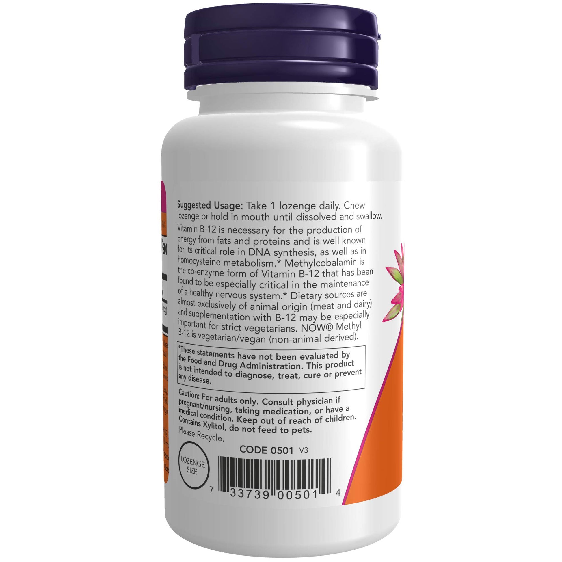 Etiqueta frontal Metil B-12 NOW Supplements para salud nerviosa