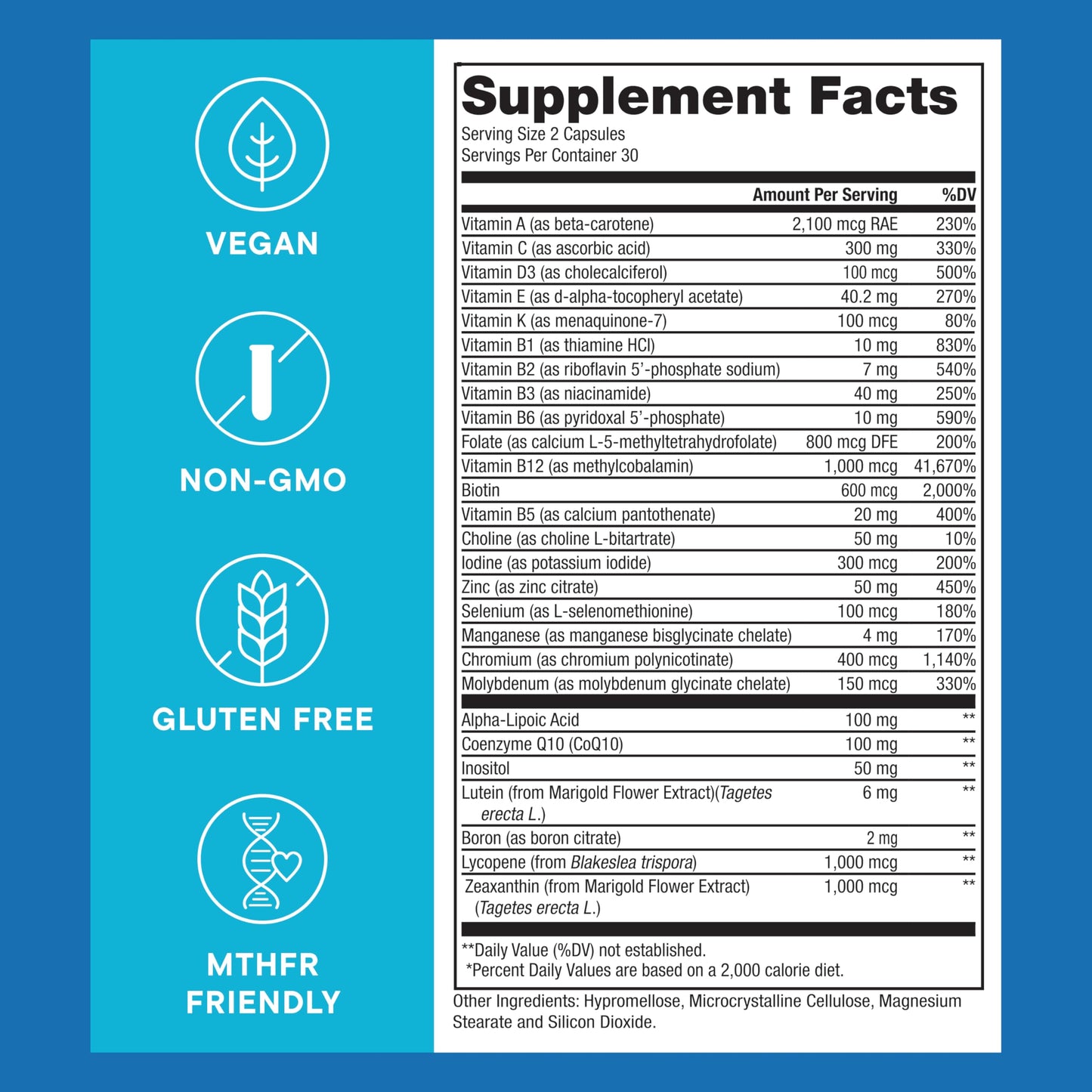 Etiqueta frontal del multivitamínico metilado Purest
