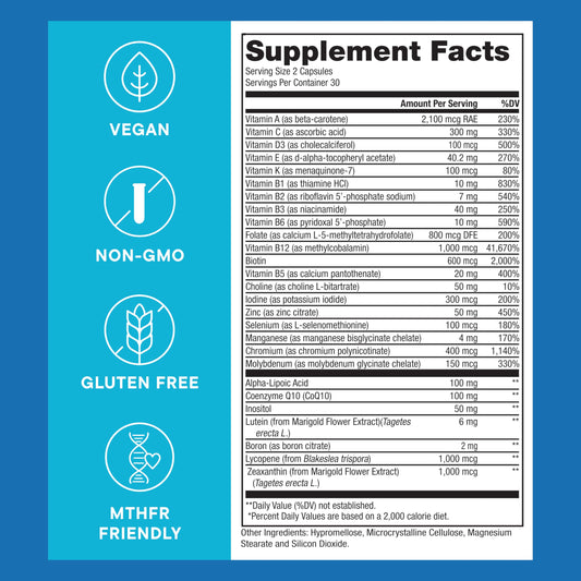 Etiqueta frontal del multivitamínico metilado Purest