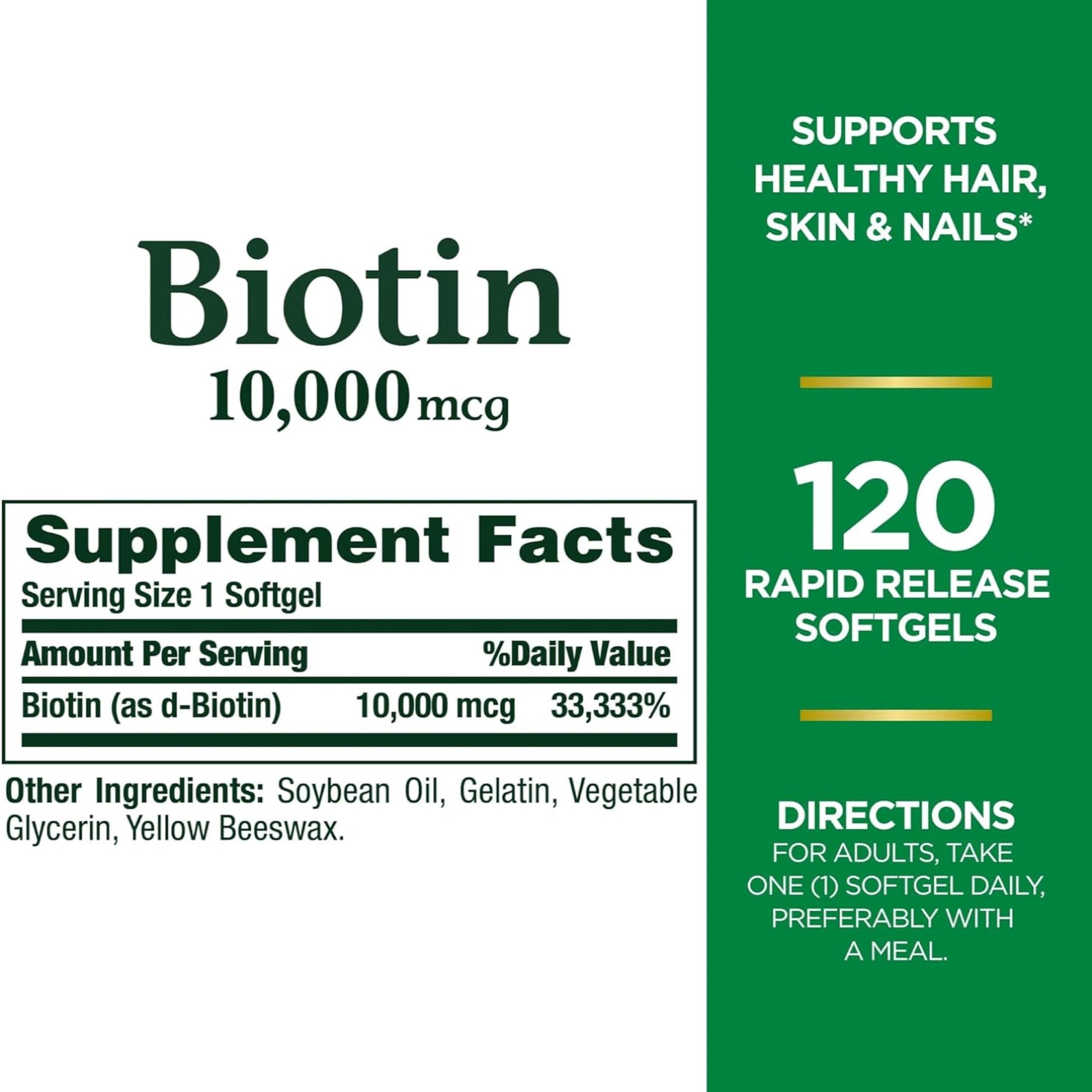 Etiqueta frontal suplemento Nature's Bounty Biotina