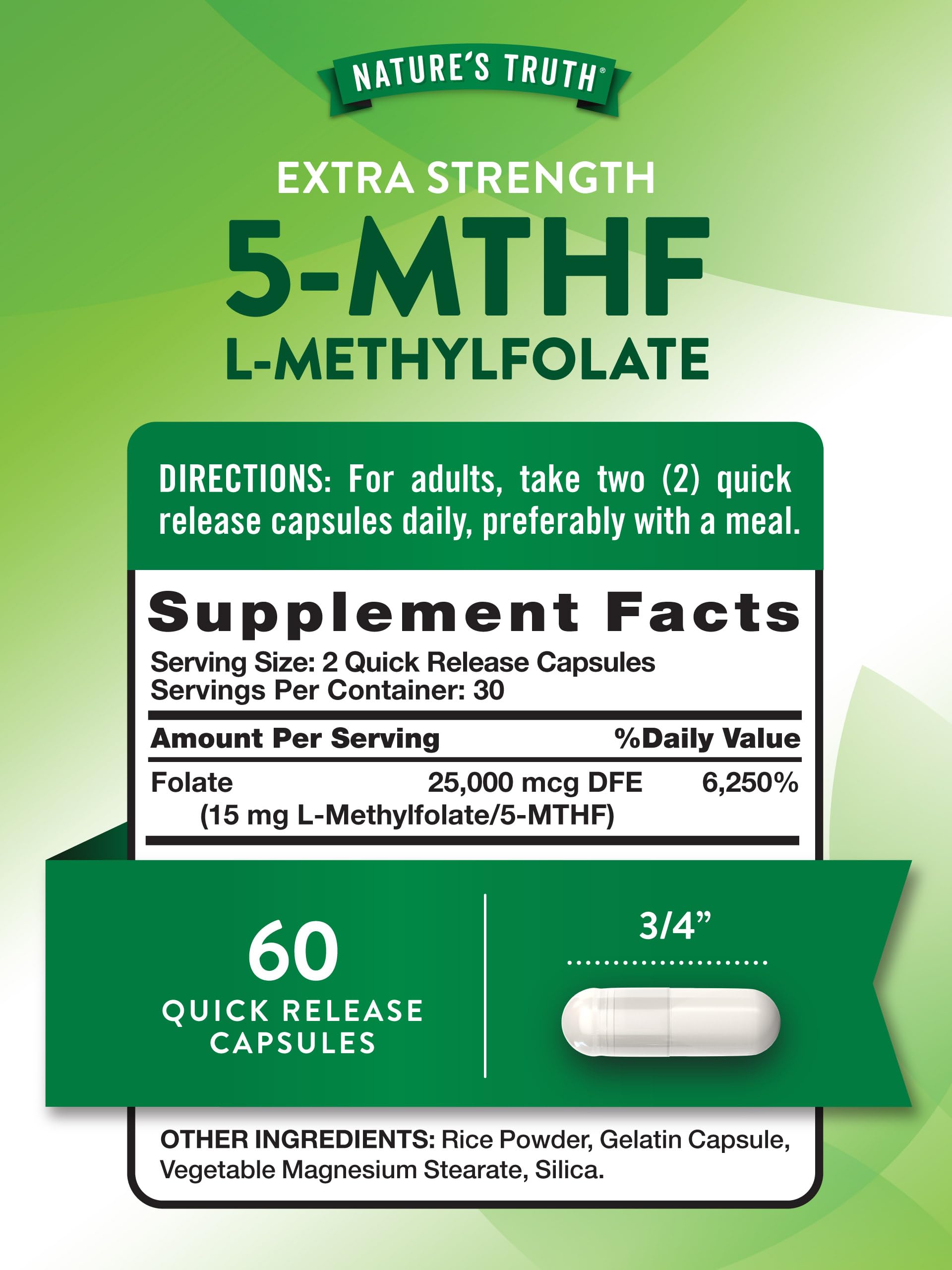 Etiqueta frontal Nature's Truth L Metilfolato suplemento