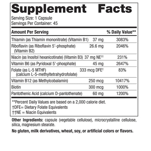 Etiqueta frontal Nordic Naturals vitamina B complejo alta pureza