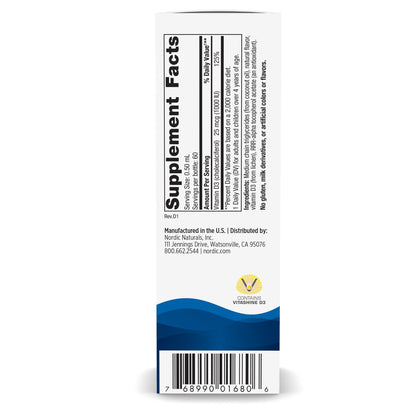 Etiqueta frontal Nordic Naturals Vitamina D3 líquida vegana