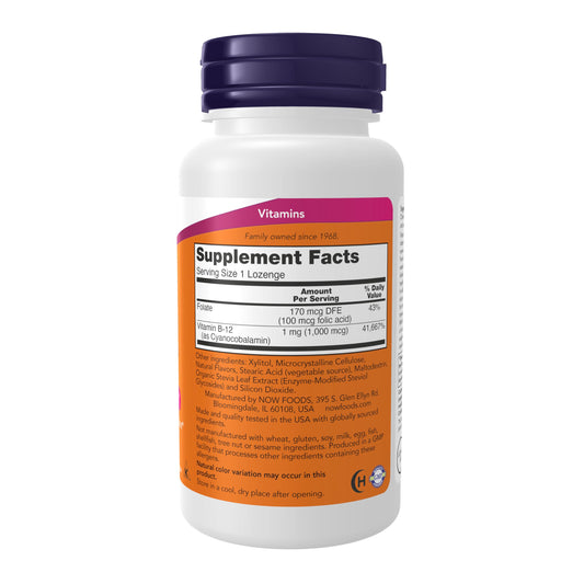 Etiqueta frontal NOW Foods vitamina b12 con ácido fólico
