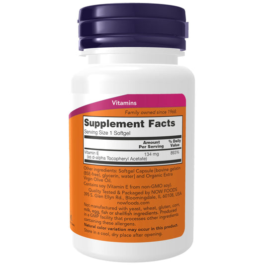 Etiqueta frontal NOW Foods Vitamina E 200 IU