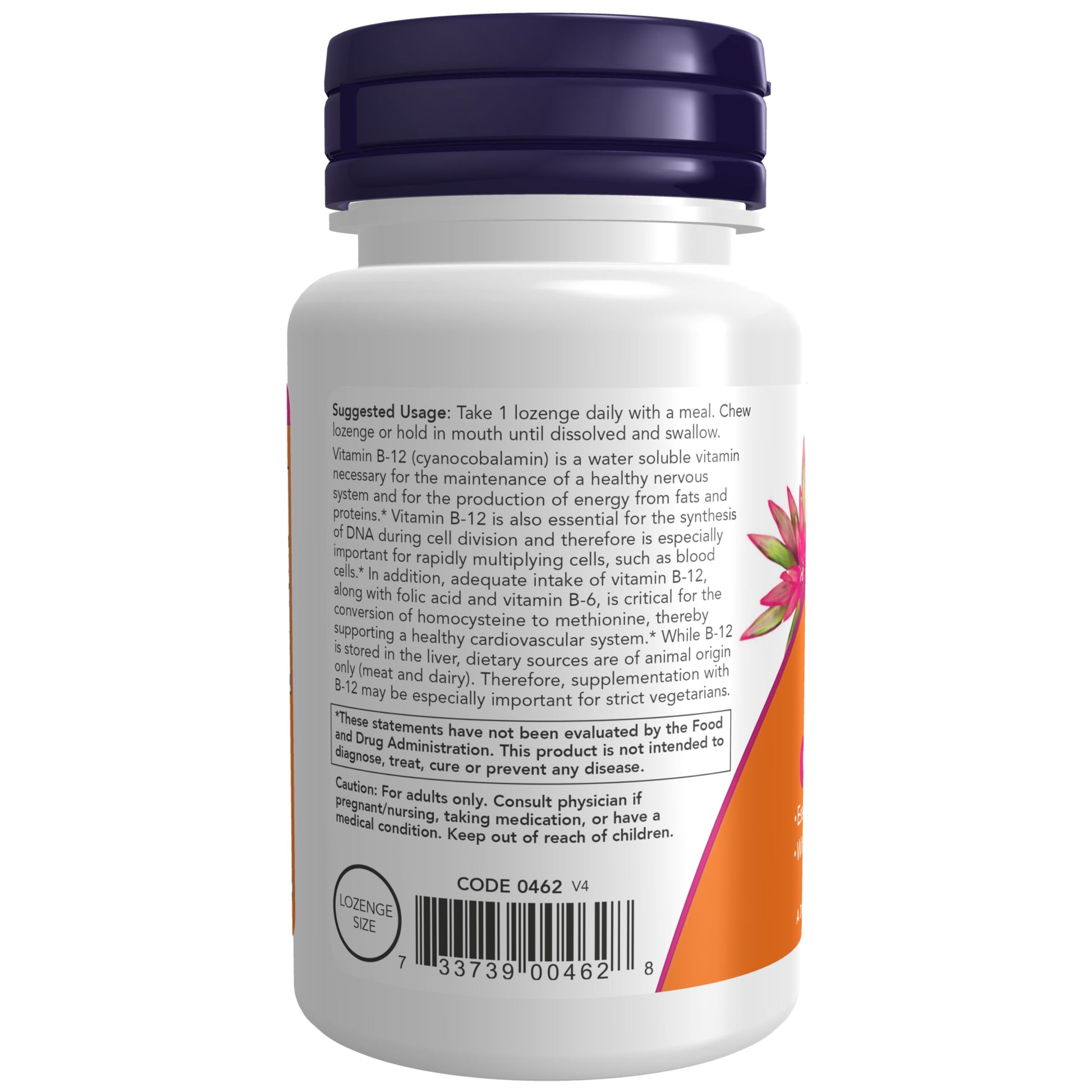 Etiqueta frontal NOW Vitamin B-12 5000 mcg con ácido fólico